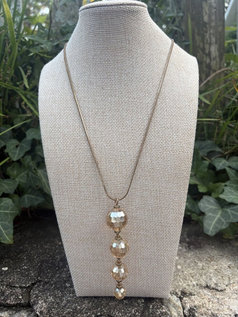 Gold Crystal Glass Cascading Drop Pendant Necklace Gold Snake Chain Holiday NYE